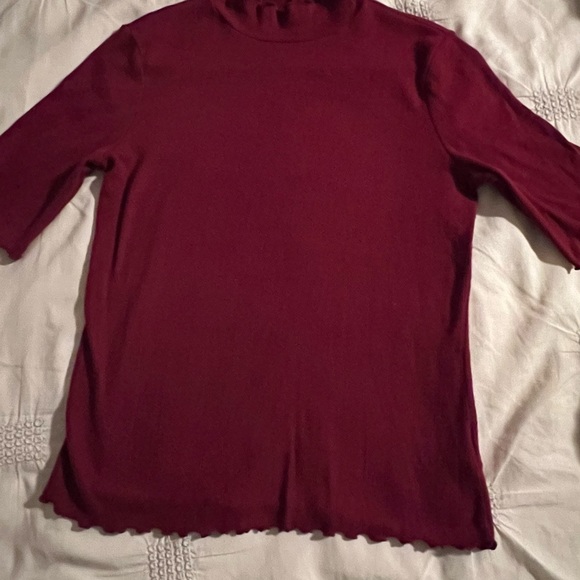 GAP Mock Neck Burgundy Cotton Sweater, Elbow Length Sleeves - Picture 2 of 4